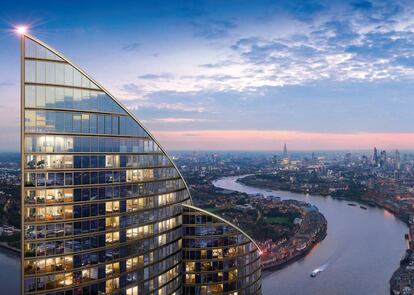 En West India Quay de Londres, junto a Canary Wharf, se alza esta torre de 67 pisos que debería convertirse en el edificio residencial más alto de la Europa occidental. Al parecer, el estilizado perfil de <strong>Spire London</strong>, del <a href="https://www.hok.com/" rel="nofollow" target="_blank">estudio HOK</a>, se inspira en la proa y la popa de un barco. Las obras de construcción se detuvieron en 2019 debido a una insuficiencia en las escaleras de emergencia, lo que no solo pone en peligro una posible inauguración este año, sino que ha reavivado el debate sobre la pertinencia de seguir construyendo este tipo de rascacielos destinados en exclusiva a las capas más favorecidas de la sociedad.