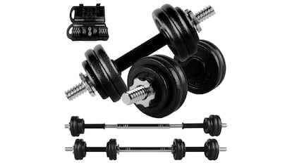 ofertas deporte amazon en mancuernas ajustables con distintas resistencias.