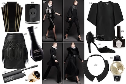 125. Charlotte Olympia Clutch con detalles dorados. 126. Zara Home Vaso con calavera. 127. Alexander McQueen. 128. Mulberry Top con mangas oversize. 129. Agent Provocateur Elixir corporal efecto seda “L'Agent”. 130. Tsolo Munkh Falda de piel con flecos. 131. Ciaté Laca de uñas “Unrestricted Glam”. 132. Chanel Cruise Zapato de encaje con pulsera en el empeine. 133. Asos Reloj con correa de charol. 134. COS Cuello plisado. 135. NARS Máscara de pestañas “Larger Than Life”. 136. Marni Anillo dorado con esfera.