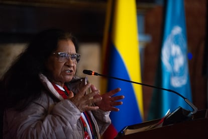 Leonor Zalabata, embajadora de Colombia ante la ONU, en una sesión preparatoria de la organización, en marzo de 2023 en Bogotá.