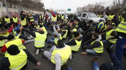 Striking taxi drivers in Madrid.