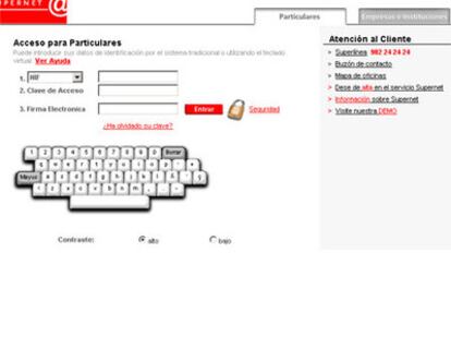 Imagen de la página falsa del banco santander
