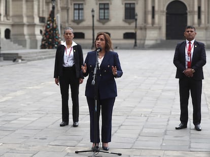 La nueva presidenta de Perú, Dina Boluarte en la conferencia de prensa donde hablo sobre la relación con México.