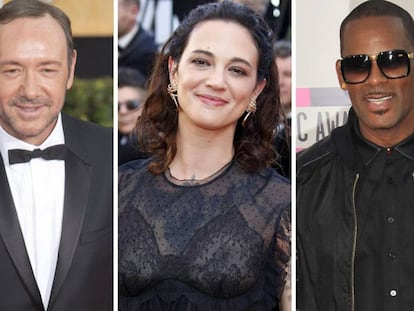 De izquierda a derecha: Kevin Spacey, Asia Argento y R. Kelly. 