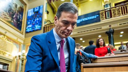 Pedro Sánchez, este miércoles durante la sesión de control al Gobierno en el Congreso.