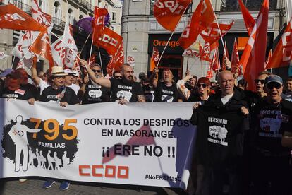 Manifestación de trabajadores de Masorange en Madrid en protesta por el ERE, el pasado 5 de octubre.