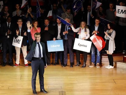 Emmanuel Macron, durante el mit&iacute;n en Londres de este mi&eacute;rcoles.