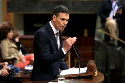Pedro Sánchez interviene ante el Congreso de los Diputados.