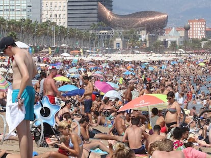 The scene at Barcelona's Barceloneta beach on Sunday.