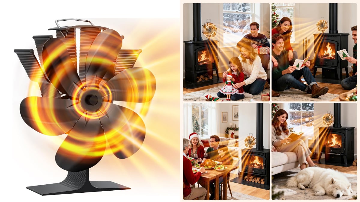 Este ventilador de chimenea dispersa el calor residual por toda la estancia.