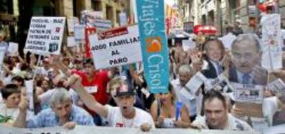 Trabajadores de las agencias de viaje del Grupo Marsans se han manifestado hoy por el centro de Barcelona