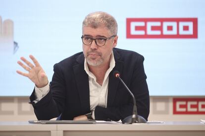 El secretario general de CC OO, Unai Sordo, en una imagen de una rueda de prensa.