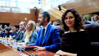 Ayuso a su llegada al pleno de este viernes de la Asamblea de Madrid.