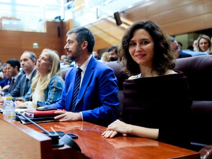 Ayuso a su llegada al pleno de este viernes de la Asamblea de Madrid.