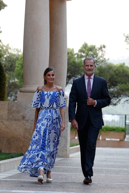 Los reyes Felipe y Letizia en la tradicional recepción en Marivent. 