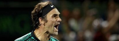 Federer celebra el triunfo contra Kyrgios en las semifinales.