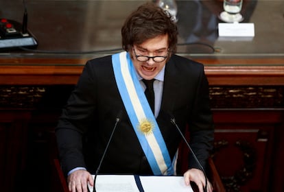 El presidente de Argentina, Javier Milei, asiste a la sesión de apertura de la legislatura, en el Congreso Nacional, en Buenos Aires, Argentina, el pasado 1 de marzo.