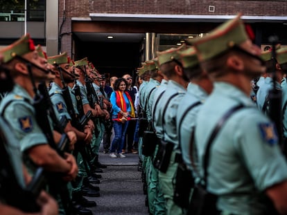 Varios soldados desfilaban en Madrid el 12 de octubre de 2022.