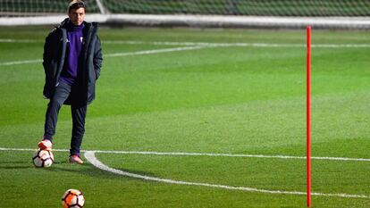 Gallardo, durante un entrenamiento del River en Madrid.