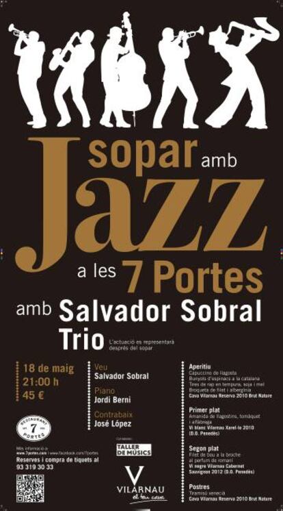 Un cartell de l'actuació de Salvador Sobral al restaurant 7 Portes de Barcelona.