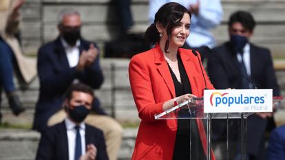 La presidenta de la Comunidad de Madrid, Isabel Díaz Ayuso, en la presentación de su candidatura, el pasado 31 de marzo.