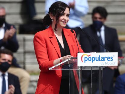 La presidenta de la Comunidad de Madrid, Isabel Díaz Ayuso, en la presentación de su candidatura, el pasado 31 de marzo.