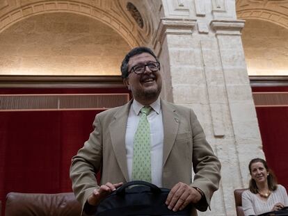 El líder de Vox en Andalucía, Francisco Serrano, durante el debate de las enmiendas a la totalidad del presupuesto de la Junta de Andalucía, en junio de 2019.