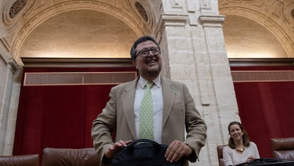El líder de Vox en Andalucía, Francisco Serrano, durante el debate de las enmiendas a la totalidad del presupuesto de la Junta de Andalucía, en junio de 2019.