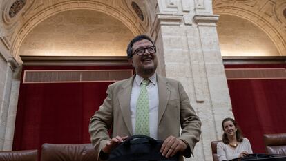 El líder de Vox en Andalucía, Francisco Serrano, durante el debate de las enmiendas a la totalidad del presupuesto de la Junta de Andalucía, en junio de 2019.