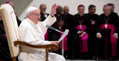 O papa Francisco, durante a audiência geral desta quarta-feira.