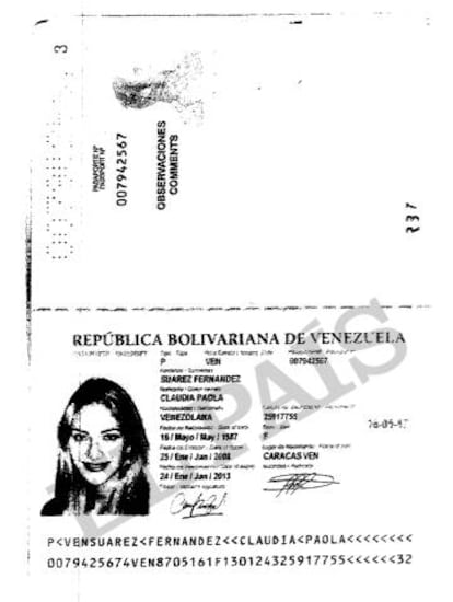 Passport that the model Claudia Paola Suárez gave Banca Privada d'Andorra (BPA) when she opened an account there on March 4, 2009.