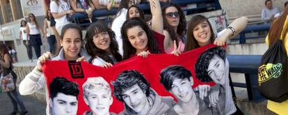 Un grupo de j&oacute;venes en las inmediaciones del palacio de Vistalegre donde se celebr&oacute; el concierto de One Direction. 