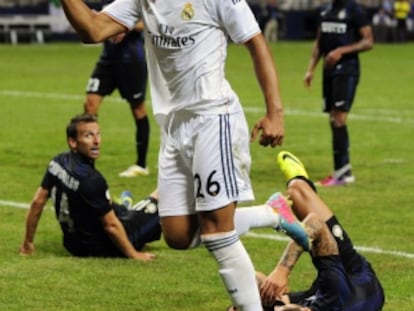 Casemiro celebra un gol del Madrid al Inter.
