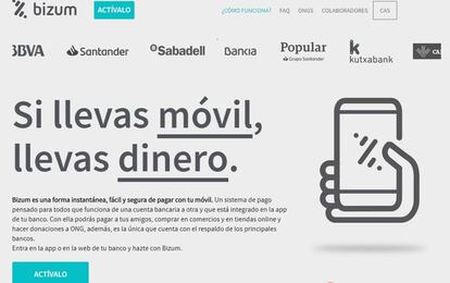 Página web de Bizum, sistema de pago por móvil de la banca española.