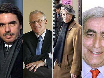 De izquierda a derecha: José María Aznar, ex presidente del Gobierno; Josep Borrell, presidente del Parlamento Europeo; Carlos Carnero, eurodiputado socialista, y Gabriel Cisneros, diputado del PP.