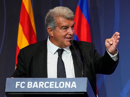 El presidente del FC Barcelona, Joan Laporta, durante un acto del mes pasado en Barcelona.