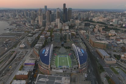 An aerial view of Lumen Field in Seattle.