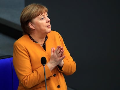 La canciller alemana Angela Merkel en el Bundestag el pasado 24 de marzo.