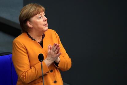 La canciller alemana Angela Merkel en el Bundestag el pasado 24 de marzo.