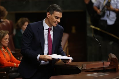 Pedro Sánchez, durante su intervención en el debate de investidura este miércoles en el Congreso. 