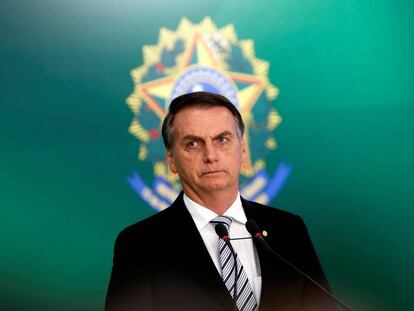 El presidente electo de Brasil, Jair Bolsonaro, durante una rueda de prensa en Brasilia, el 7 de noviembre pasado.