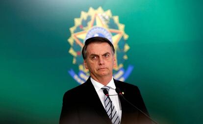 El presidente electo de Brasil, Jair Bolsonaro, durante una rueda de prensa en Brasilia, el 7 de noviembre pasado.