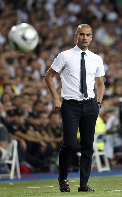 Guardiola, durante el partido de ida de la Supercopa de Espa&ntilde;a frente al Real Madrid, en agosto de 2011. 