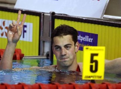 Rafa Muñoz celebra sus 50,46s en los 100m mariposa, segunda mejor marca de la historia.