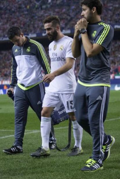 Carvajal, tras retirarse lesionado en el Calderón.