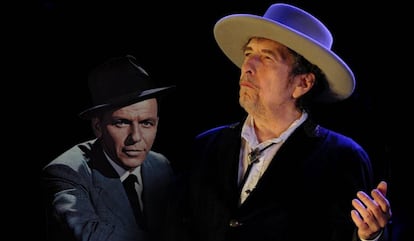 Montaje con imágenes de Frank Sinatra y Bob Dylan.