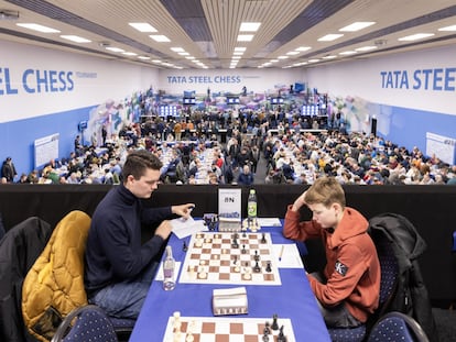 Vista general de la sala de juego del Festival Tata de ajedrez en Wijk aan Zee (Países Bajos) este sábado