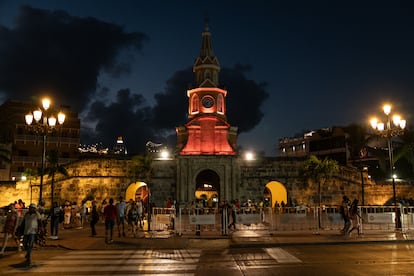 Police fences installed by the city to discourage sex work at the ‘Torre del Reloj’ [Clock Tower].
