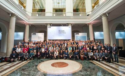 Miembros de la Red Leonardo, integrada por receptores de las becas de la Fundación BBVA, en 2018.