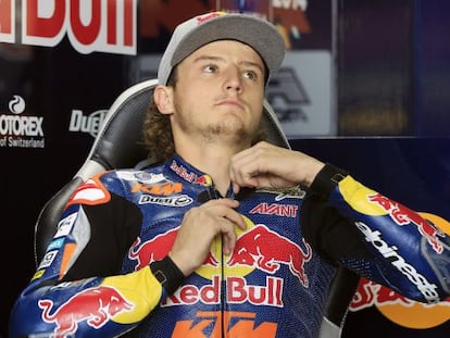 Jack Miller, en el box durante la primera sesión de entrenamientos libres en Alcañiz.